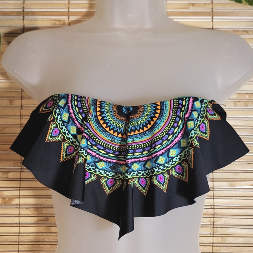 Ruffled Mandala Prunt Bandeau Bikini Top - Picture 2 of 7